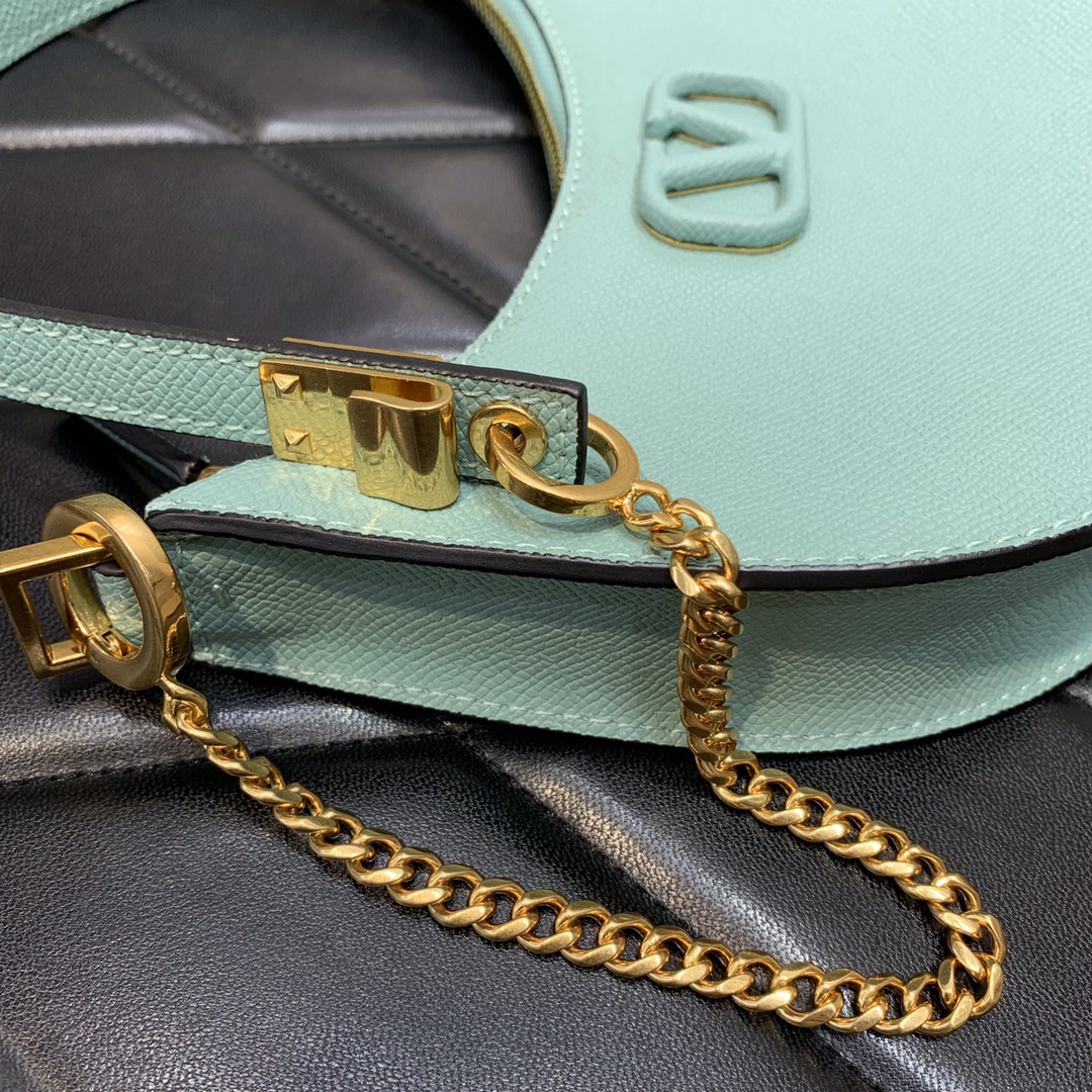 Valentino Garavani VLogo Signature Hobo Bag in Sky Blue Grainy Calfskin Leather 